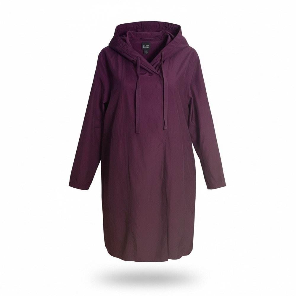 Eileen Fisher Coat Women M Purple Hooded Wrap Tie‎ Back Cotton Nylon F9AK-1